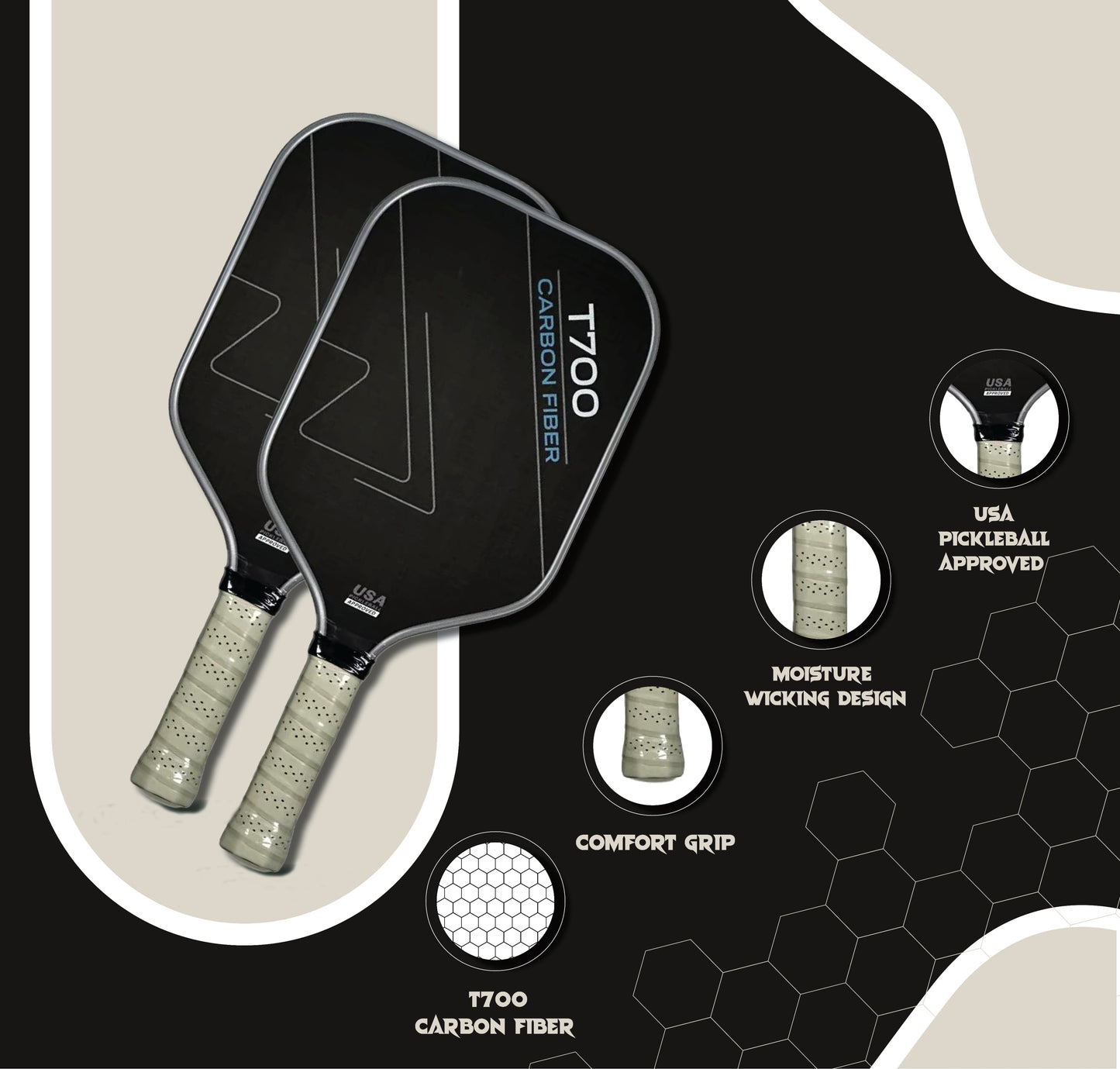 T700 Raw Carbon Fiber Pickleball Paddle - 16"x7.75"